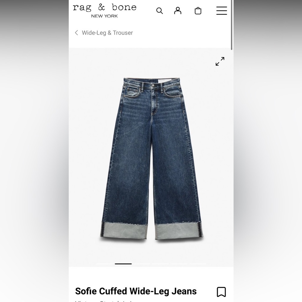 RAG & BONE Sofie cuffed wide leg Jean size 25 NWT